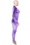 Purple Casual Solid Patchwork Turndown Collar Skinny Jumpsuits