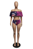 Yellow Sexy Print Split Joint Flounce Swimwears