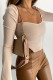 Apricot Fashion Daily Solid Patchwork Square Collar Mid Waist Tops
