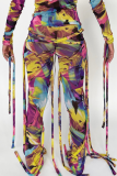 Colour Sportswear Print Tassel Boot Cut Mid Waist Speaker Bottoms