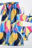 Rose Red Sexy Print Split Joint Swimwears Three Pieces