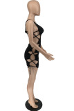 Black Fashion Sexy Solid Hollowed Out Backless Sling Dress