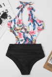 Red Sexy Print Bandage Split Joint Swimwears