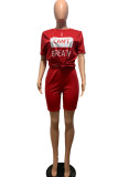 Red venetian Fashion Sexy adult Ma'am Letter Print Two Piece Suits Straight Short Sleeve Two Pieces