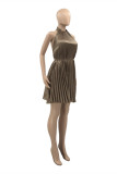 Brown Sexy Casual Solid Backless Halter Pleated Dresses