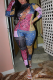 Colour Sexy Print Patchwork Half A Turtleneck Skinny Jumpsuits