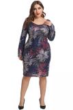 As Show Sexy O Neck Sequin Floral Pattern Plus Size Dresses