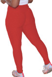 Red Polyester Elastic Fly High Solid pencil Pants Bottoms