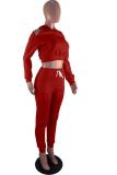 Red adult Fashion Sexy Patchwork Two Piece Suits Hole Solid backless Zippered pencil Long Slee