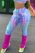 purple Blue Green purple Polyester Drawstring Sleeveless Mid Patchwork Print Draped pencil Pants Bottoms