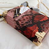 Red Fashion Patchwork Print Chain Strap Red Crossbody Bag