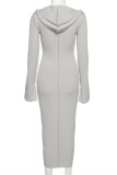 Grey Fashion Casual Solid Basic Hooded Collar Long Sleeve Dresses