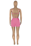 Pink Sportswear Solid Patchwork U Neck Sleeveless Two Pieces