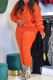Orange Fashion Casual Solid Basic Half A Turtleneck Long Sleeve Two Pieces