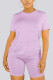 Light Purple Fashion Sexy adult Ma'am Patchwork Solid Two Piece Suits pencil Short Sleeve Two Pieces