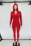 Red Casual Living Letter Embroidery Basic V Neck Skinny Jumpsuits