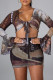 Black Sexy Print Bandage V Neck Long Sleeve Two Pieces