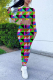 Green Casual Plaid Patchwork Half A Turtleneck Long Sleeve Two Pieces