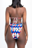 Blue Fashion Sexy Print Basic Swimwears