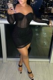 Apricot Sexy Geometric Split Joint Strapless Pencil Skirt Dresses