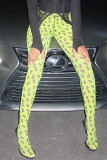 Black Fashion Casual Print Basic Skinny Mid Waist Trousers