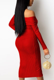 Red Sexy Solid Patchwork V Neck Wrapped Skirt Dresses