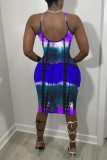 Red Sexy Casual Print Backless Spaghetti Strap Sleeveless Dress