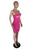 Pink Fashion Sexy Letter Print Backless Spaghetti Strap Sleeveless Dress