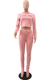 Pink Casual Print Letter Turtleneck Long Sleeve Two Pieces
