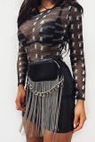 Black Sexy Print Split Joint O Neck Skinny Jumpsuits
