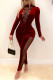 Red Sexy Solid Bandage Patchwork Mandarin Collar Skinny Jumpsuits