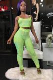 Light Green Polyester Sexy Fashion Two Piece Suits Slim fit crop top Solid Skinny Two-piece Pants Set