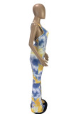 Multicolor Sexy Casual Print Tie Dye Backless U Neck Regular Jumpsuits