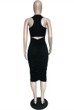 Black Sexy Casual Letter Print Basic O Neck Vest Dress