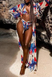 Black Fashion Sexy Print Basic Swimwears Set