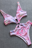 Pink Sexy Pierced Hollowed Out Backless Swimwears