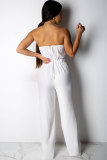 White Polyester Fashion Sexy Patchwork Solid Lace Trim Casual Two-piece Pants Set
