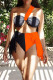 Orange Fashion Sexy Patchwork Tassel Backless Swimwears Set