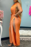 Green Sexy Casual Solid Hollowed Out Backless O Neck Regular Jumpsuits