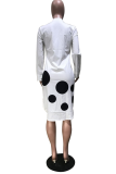 White Sexy Print Patchwork Mandarin Collar Irregular Dress Dresses