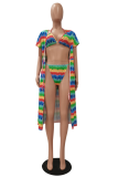 Pink Sexy Print Hollowed Out Patchwork Swimwears