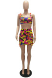 colour Polyester Fashion Active adult Patchwork Print Camouflage Bandage Two Piece Suits Hip skirt Sleeveless Two Pieces