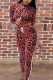 Red Casual Leopard Patchwork Hooded Collar Long Sleeve Two Pieces