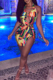 Colour Fashion Sexy Print Backless Halter Printed Dress
