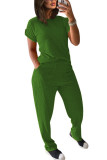Green Polyester Fashion Casual adult Ma'am Patchwork Solid Two Piece Suits Straight Short Sleeve Two Pieces