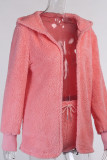 Pink Sexy Solid Split Joint Hooded Collar Long Sleeve Two Pieces