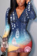 Multicolor Work Daily Print Patchwork Flounce V Neck Pencil Skirt Dresses