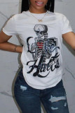 White Fashion Casual Print Basic O Neck T-Shirts