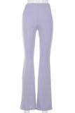 Purple Casual Solid Boot Cut High Waist Trousers