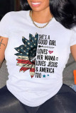 White Fashion Casual Print Basic O Neck T-Shirts